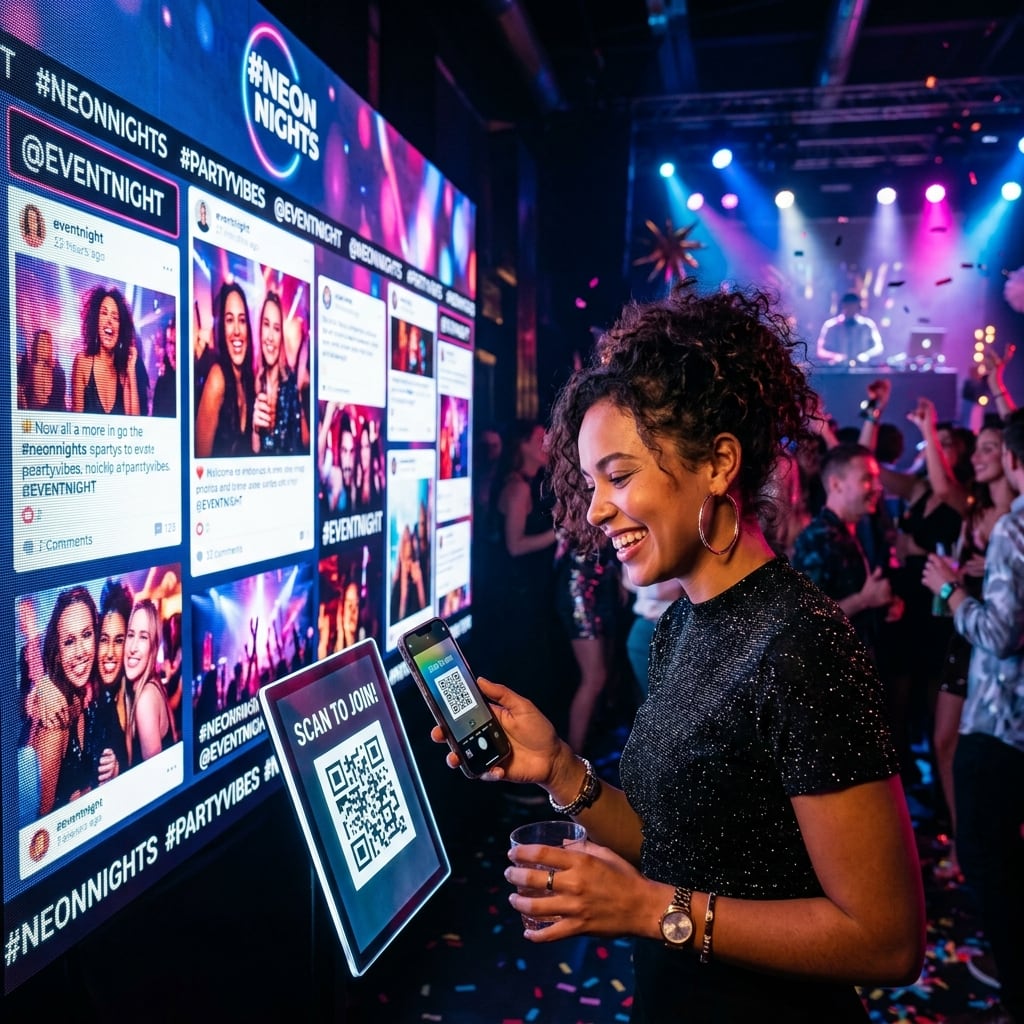 Tecnología interactiva durante una fiesta de AK Producciones